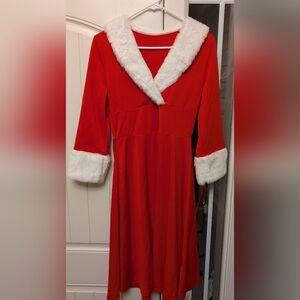 Elegant Red Dress with Faux Fur Trim